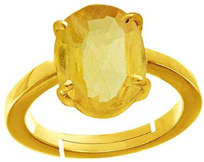 Chopra Gems Untreatet Natural Yellow Sapphire Pukhraj Ring for Women's/Men's {Lab Certified} Brass Sapphire Gold Plated Ring
