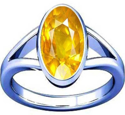 Chopra Gems Untreatet Natural Yellow Sapphire Pukhraj Ring for Women's/Men's {Lab Certified} Brass Sapphire Silver Plated Ring