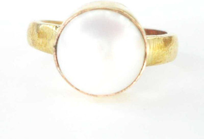 Raviour Lifestyle Pearl (Moti) White Pearl Original Gemstone Ashtadhatu Ring For Men and Boys Brass Pearl Brass Plated Ring