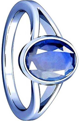Chopra Gems Certified Unheated Natural Blue Sapphire Neelam Gemstone Ring for Women's/Men's Brass Silver Plated Ring
