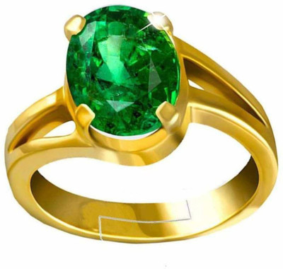 Chopra Gems 6.50 Ratti A+ Quality Emerald Panna Gemstone Ring For Women's and Men's Brass Emerald Gold Plated Ring