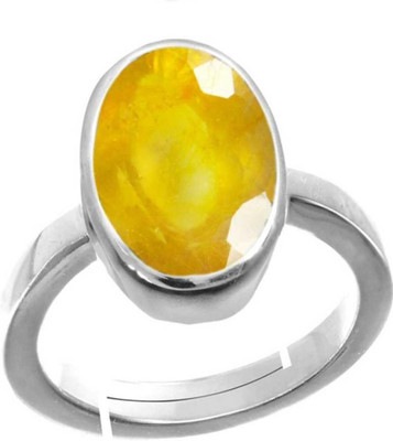 Chopra Gems Natural Yellow Sapphire Pukhraj Gemstone Stone Ring With Lab Certificate Brass Sapphire Silver Plated Ring