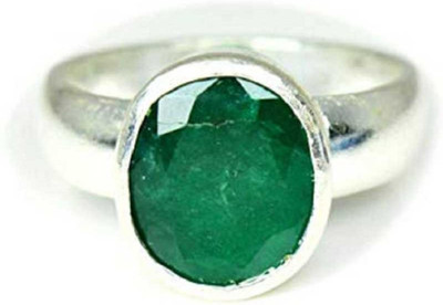 Chopra Gems Emerald Panna Ring Certified Loose Gemstone Ring Brass Emerald Silver Plated Ring