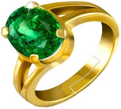 Chopra Gems Ratti 6.50 Emerald Panna Ring Certified Loose Gemstone Ring Brass Emerald Gold Plated Ring