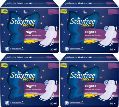 STAYFREE Secure Nights Sanitary Pad (Pack of 20+20+20+20) Sanitary Pad(Pack of 4)