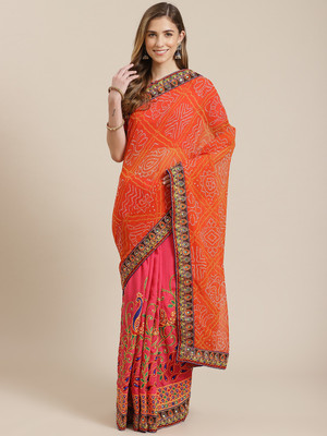 Divastri Printed Bandhani Georgette Saree(Orange)