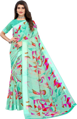 Priyashi Printed Bollywood Linen Saree(Green)