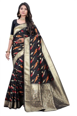 PRO PICK Woven Banarasi Jacquard, Chanderi Saree(Black)