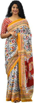 NIKHILAM Printed Handloom Pure Cotton Saree(Multicolor)
