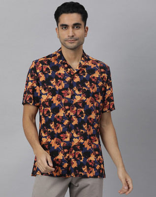 RARE RABBIT Men Floral Print Casual Dark Blue, Orange Shirt