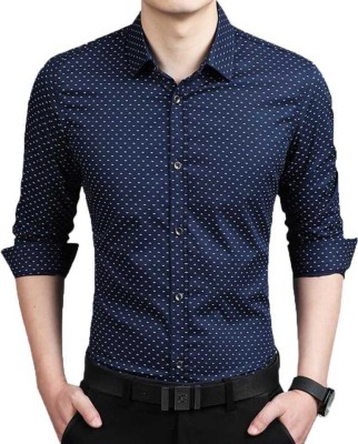 BOUGHT FIRST Men Printed Casual Blue Shirt