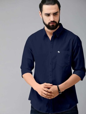 BOUGHT FIRST Men Solid Casual Dark Blue Shirt