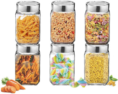 PINJAS Glass Grocery Container  - 310 ml(Pack of 6, Clear)