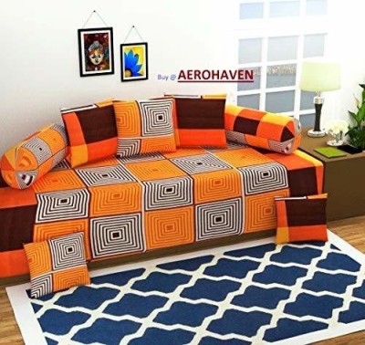 Aakriti Homes Polycotton Abstract Diwan Set(Orange)