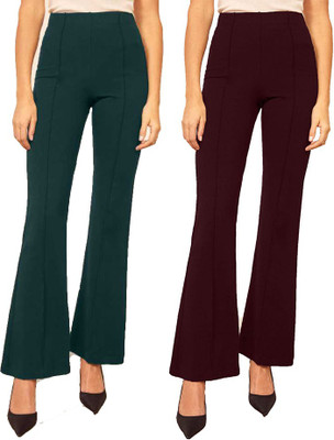 YOZO Regular Fit Women Green, Maroon Trousers