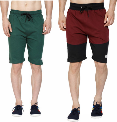 GYRFALCON Self Design Men Maroon, Green Regular Shorts
