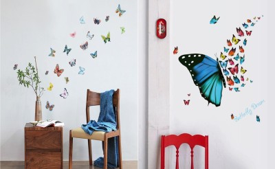 JAAMSO ROYALS 60 cm Butterfly and Dream Butterfly Decorative Wallsticker ( Set of 2 ) Self Adhesive Sticker(Pack of 1)