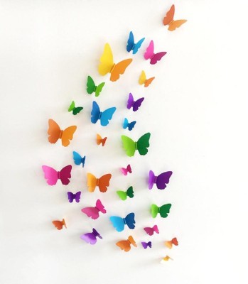 JAAMSO ROYALS 32 cm Multicolour 3D Butterflies Decorative Wall Sticker ( Set of 2 Combo) Self Adhesive Sticker(Pack of 1)