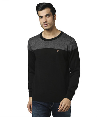 Raymond Colorblock Round Neck Casual Men Grey Sweater