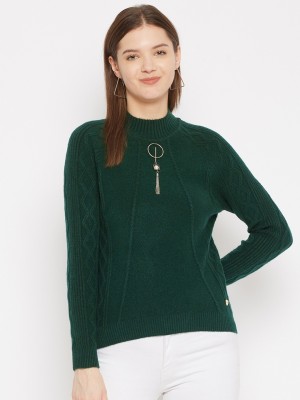 DUKE Solid High Neck Casual Women Green Sweater