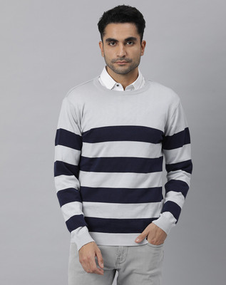 RARE RABBIT Woven Round Neck Casual Men Dark Blue, Grey Sweater