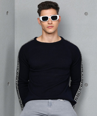 METRONAUT Striped Round Neck Casual Men Blue Sweater