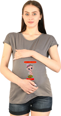 Sillyboom Graphic Print Women Round Neck Grey T-Shirt
