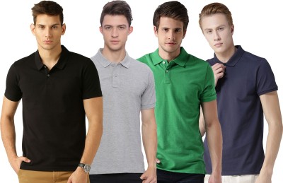 Galatea Solid Men Polo Neck Green, Blue, Black, Grey T-Shirt