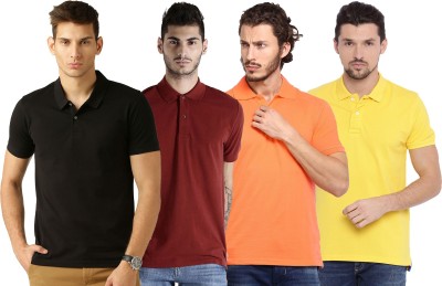 Galatea Solid Men Polo Neck Maroon, Black, Orange, Yellow T-Shirt
