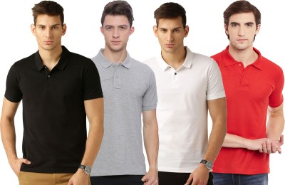 Galatea Solid Men Polo Neck Red, White, Black, Grey T-Shirt