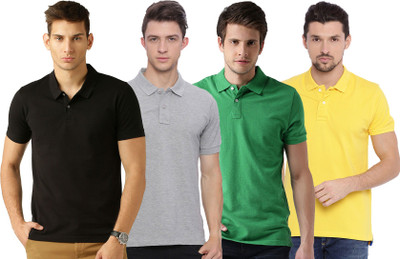 Galatea Solid Men Polo Neck Multicolor T-Shirt