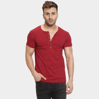 Roden Solid Men Henley Neck Maroon T-Shirt