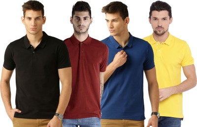Galatea Solid Men Polo Neck Maroon, Blue, Black, Yellow T-Shirt