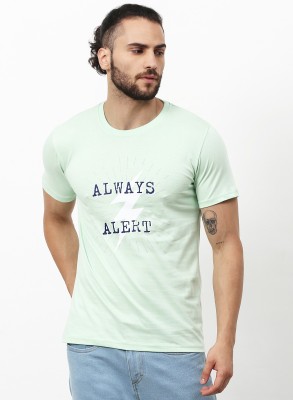 Lucky Roger Typography Men Round Neck Light Green T-Shirt