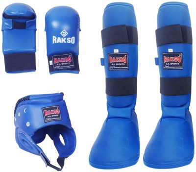 Rakso Karate Shin Pad Karate _Head Guard_Karate Hand Glove_Kit MMA Shin Guard(Blue)