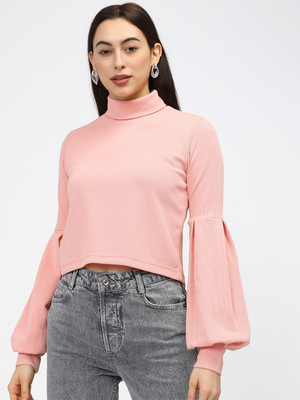 Tokyo Talkies Casual Solid Women Pink Top