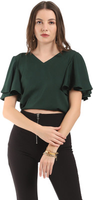 Selvia Casual Solid Women Dark Green Top