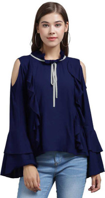 SKY FLY Party Solid Women Blue Top