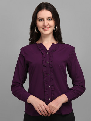 Kinjo Casual Solid Women Purple Top