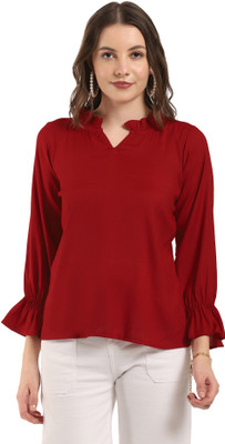 Selvia Casual Solid Women Maroon Top