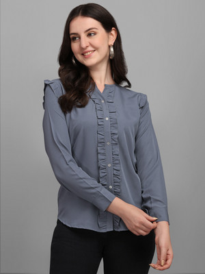 Kinjo Casual Solid Women Grey Top