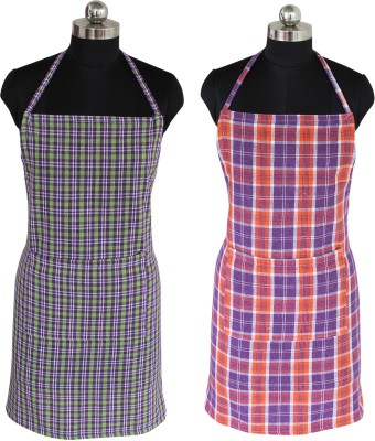 Feather Green Cotton Home Use Apron - Free Size(Multicolor, Pack of 2)