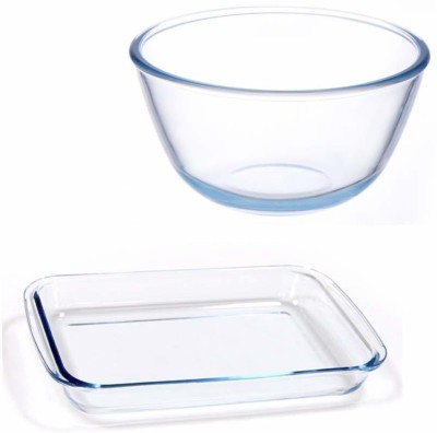 Femora Borosilicate Glass Vegetable Bowl(Pack of 2, Clear)