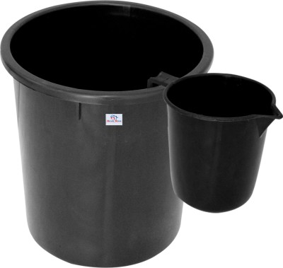 Heart Home 2 Pieces Plastic Bathroom Dustbin & Mug Set (Black) 5 L Plastic Bucket(Black)