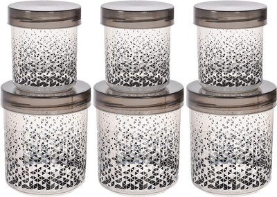 Heart Home Plastic Cookie Jar  - 1000 ml(Pack of 6, Black)