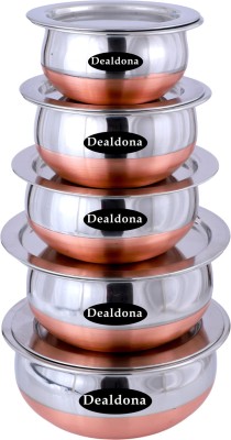 Dealdona Copper handi with Lid Stainless Steel, Copper, 5 PCS HANDI AND 5 PCS LID Induction Bottom Cookware Set(Stainless Steel, 1 - Piece)