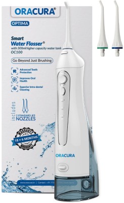 ORACURA Smart Water Flosser OC100 White with 300ml water tank capacity| Portable & Rechargeable | IPX7 Waterproof | 3 Modes | Flossing at Home and Travel(11.7 cm)