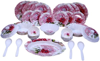 ROSE MARRY Pack of 42 Melamin (Red Rose) Designer Melamine Dinner Set in Multicolor, 42 Pieces Dinner Set(Multicolor, Microwave Safe)