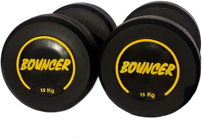 HACKERX 15Kg X 2 High Quality Rubber Professional Bouncer Dumbbells (Yellow Bouncer) Fixed Weight Dumbbell(30 kg)