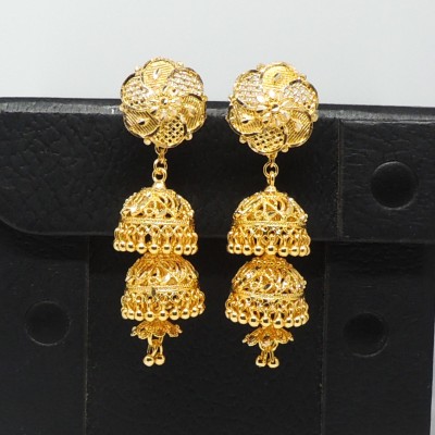 arch fashion Traditional gold plated stud with chain jhumki Brass Jhumki Earring